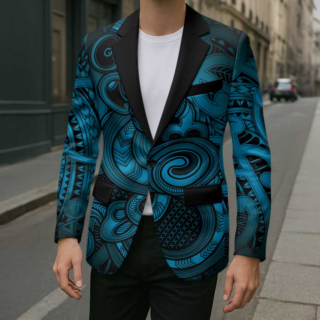 Aotearoa Maori Hei Tiki Blazer Kikorangi Kowhaiwhai Puhoro Motif
