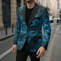 Aotearoa Maori Hei Tiki Blazer Kikorangi Kowhaiwhai Puhoro Motif