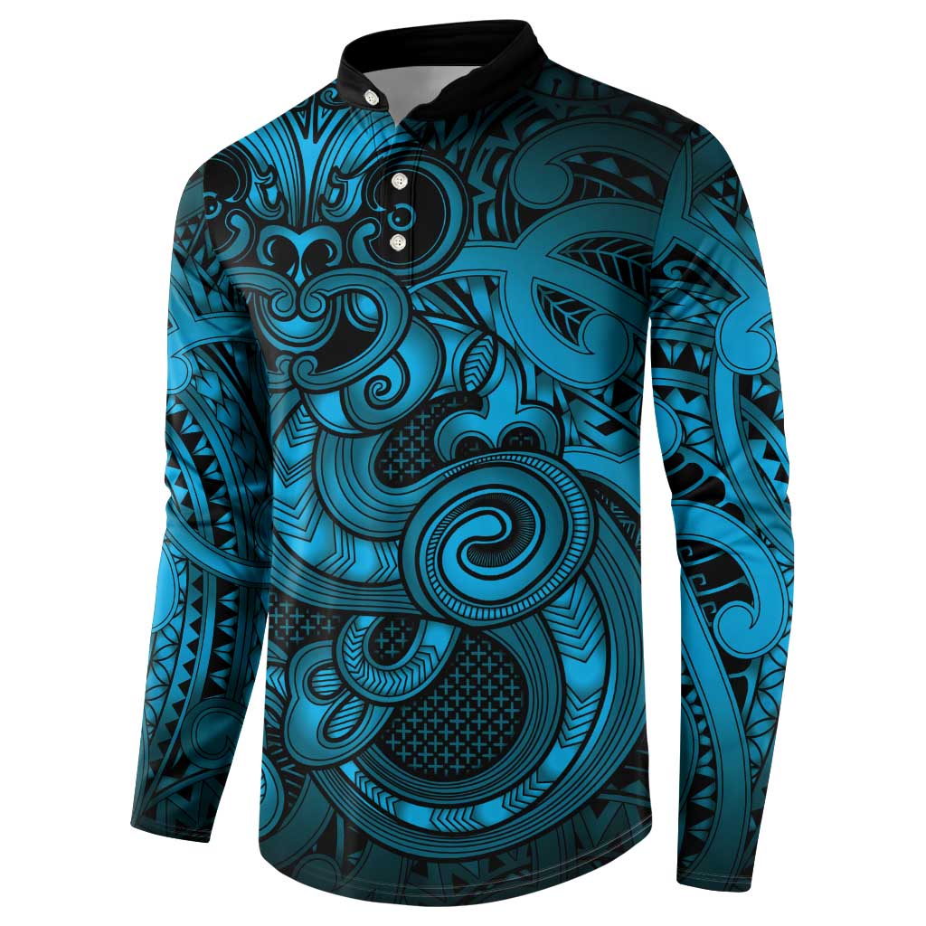 Aotearoa Maori Hei Tiki Button Sweatshirt Kikorangi Kowhaiwhai Puhoro Motif