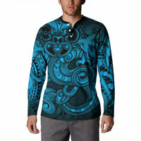 Aotearoa Maori Hei Tiki Button Sweatshirt Kikorangi Kowhaiwhai Puhoro Motif