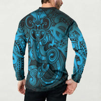 Aotearoa Maori Hei Tiki Button Sweatshirt Kikorangi Kowhaiwhai Puhoro Motif
