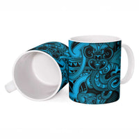 Aotearoa Maori Hei Tiki Ceramic Mug Kikorangi Kowhaiwhai Puhoro Motif