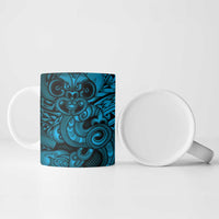 Aotearoa Maori Hei Tiki Ceramic Mug Kikorangi Kowhaiwhai Puhoro Motif
