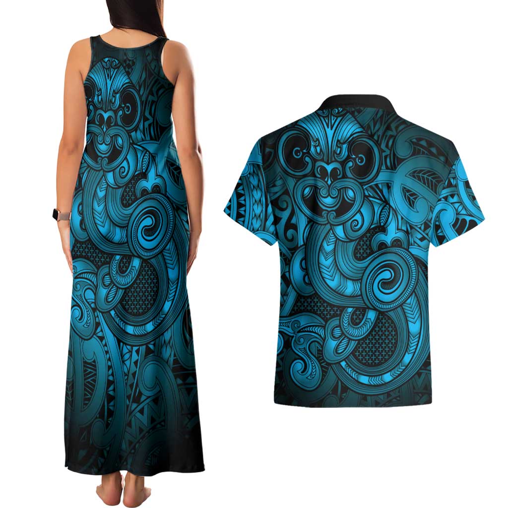Aotearoa Maori Hei Tiki Couples Matching Tank Maxi Dress and Hawaiian Shirt Kikorangi Kowhaiwhai Puhoro Motif LT9 - Polynesian Pride