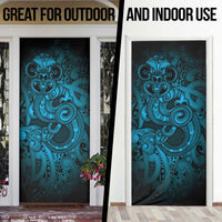 Aotearoa Maori Hei Tiki Door Cover Kikorangi Kowhaiwhai Puhoro Motif