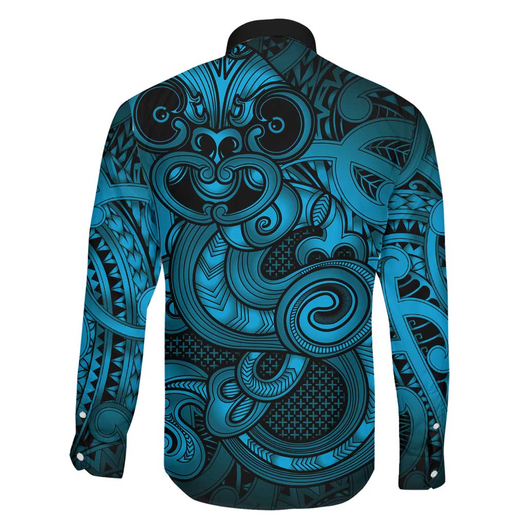 Aotearoa Maori Hei Tiki Family Matching Long Sleeve Bodycon Dress and Hawaiian Shirt Kikorangi Kowhaiwhai Puhoro Motif LT9 - Polynesian Pride
