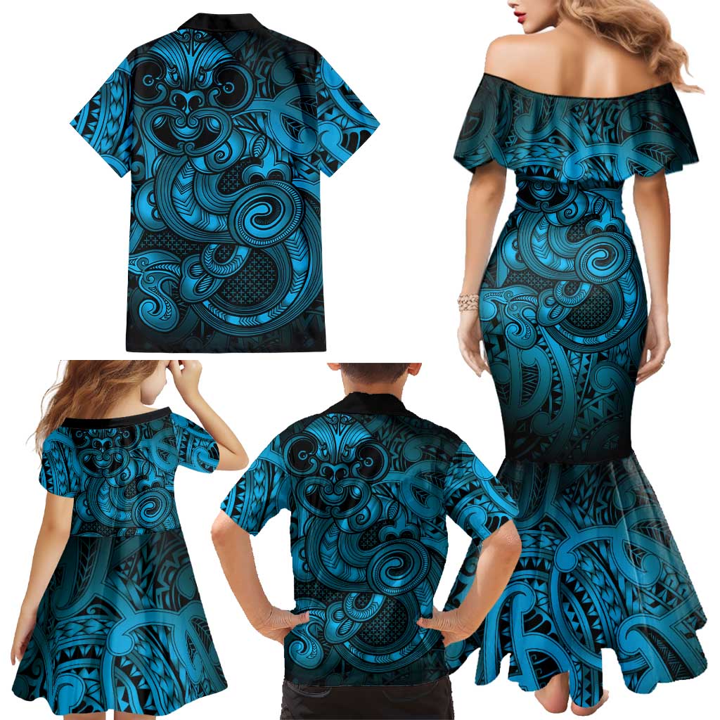 Aotearoa Maori Hei Tiki Family Matching Mermaid Dress and Hawaiian Shirt Kikorangi Kowhaiwhai Puhoro Motif LT9 - Polynesian Pride