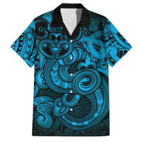 Aotearoa Maori Hei Tiki Family Matching Off Shoulder Short Dress and Hawaiian Shirt Kikorangi Kowhaiwhai Puhoro Motif LT9 Dad's Shirt - Short Sleeve Blue - Polynesian Pride