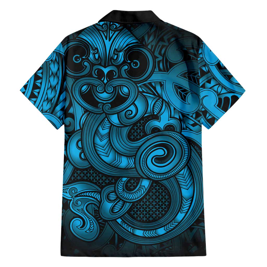 Aotearoa Maori Hei Tiki Family Matching Off Shoulder Short Dress and Hawaiian Shirt Kikorangi Kowhaiwhai Puhoro Motif LT9 - Polynesian Pride