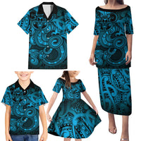 Aotearoa Maori Hei Tiki Family Matching Puletasi and Hawaiian Shirt Kikorangi Kowhaiwhai Puhoro Motif LT9 - Polynesian Pride