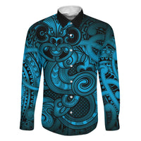 Aotearoa Maori Hei Tiki Family Matching Short Sleeve Bodycon Dress and Hawaiian Shirt Kikorangi Kowhaiwhai Puhoro Motif LT9 Dad's Shirt - Long Sleeve Blue - Polynesian Pride