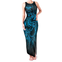 Aotearoa Maori Hei Tiki Family Matching Tank Maxi Dress and Hawaiian Shirt Kikorangi Kowhaiwhai Puhoro Motif LT9 Mom's Dress Blue - Polynesian Pride