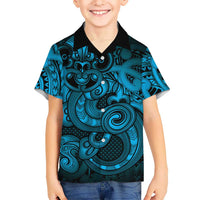 Aotearoa Maori Hei Tiki Family Matching Tank Maxi Dress and Hawaiian Shirt Kikorangi Kowhaiwhai Puhoro Motif LT9 Son's Shirt Blue - Polynesian Pride