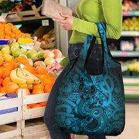 Aotearoa Maori Hei Tiki Grocery Bag Kikorangi Kowhaiwhai Puhoro Motif