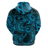 Aotearoa Maori Hei Tiki Hoodie Kikorangi Kowhaiwhai Puhoro Motif