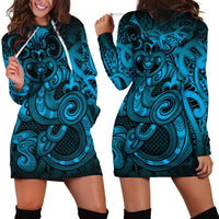 Aotearoa Maori Hei Tiki Hoodie Dress Kikorangi Kowhaiwhai Puhoro Motif LT9 - Polynesian Pride