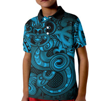 Aotearoa Maori Hei Tiki Kid Polo Shirt Kikorangi Kowhaiwhai Puhoro Motif