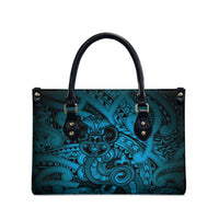 Aotearoa Maori Hei Tiki Leather Bag Kikorangi Kowhaiwhai Puhoro Motif