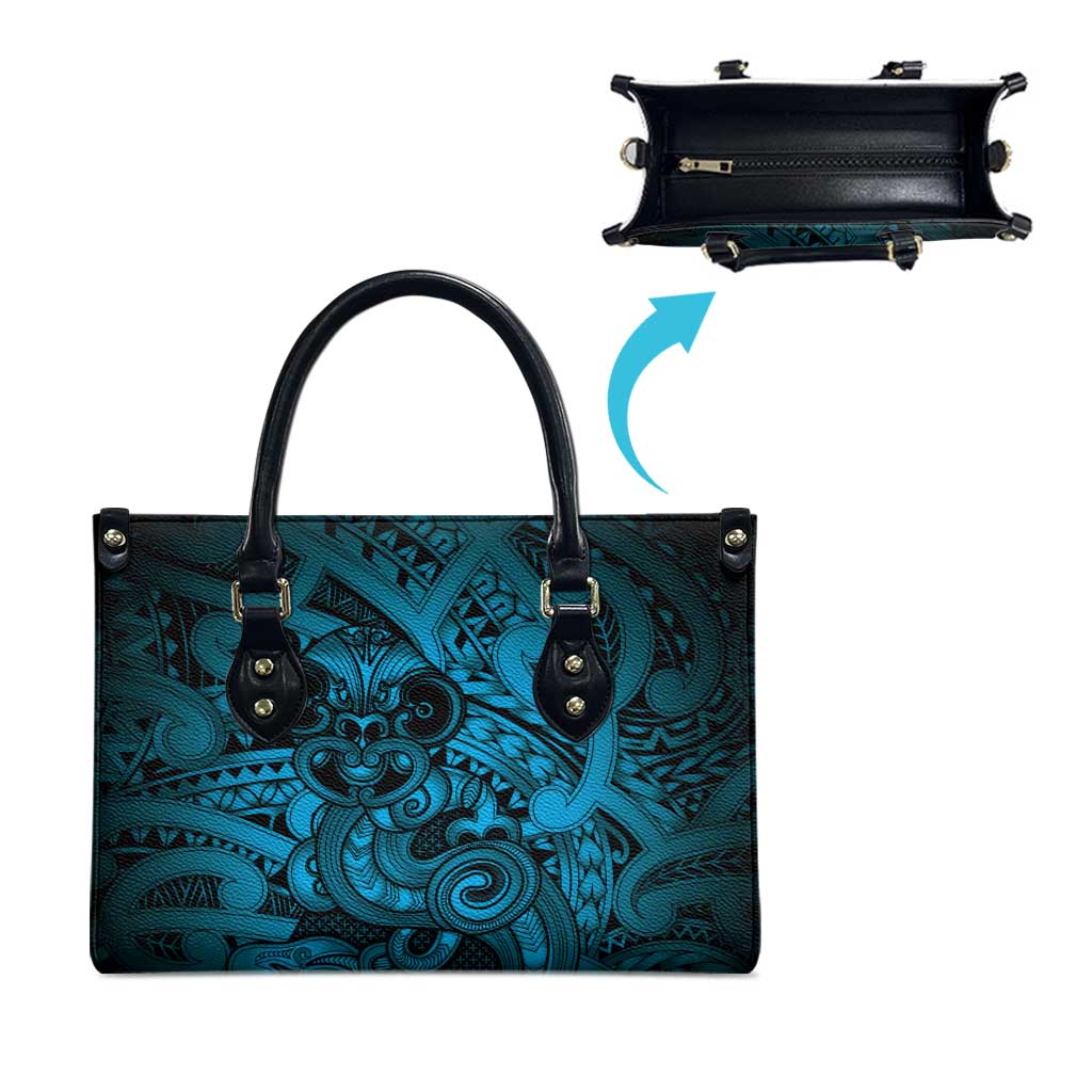 Aotearoa Maori Hei Tiki Leather Bag Kikorangi Kowhaiwhai Puhoro Motif