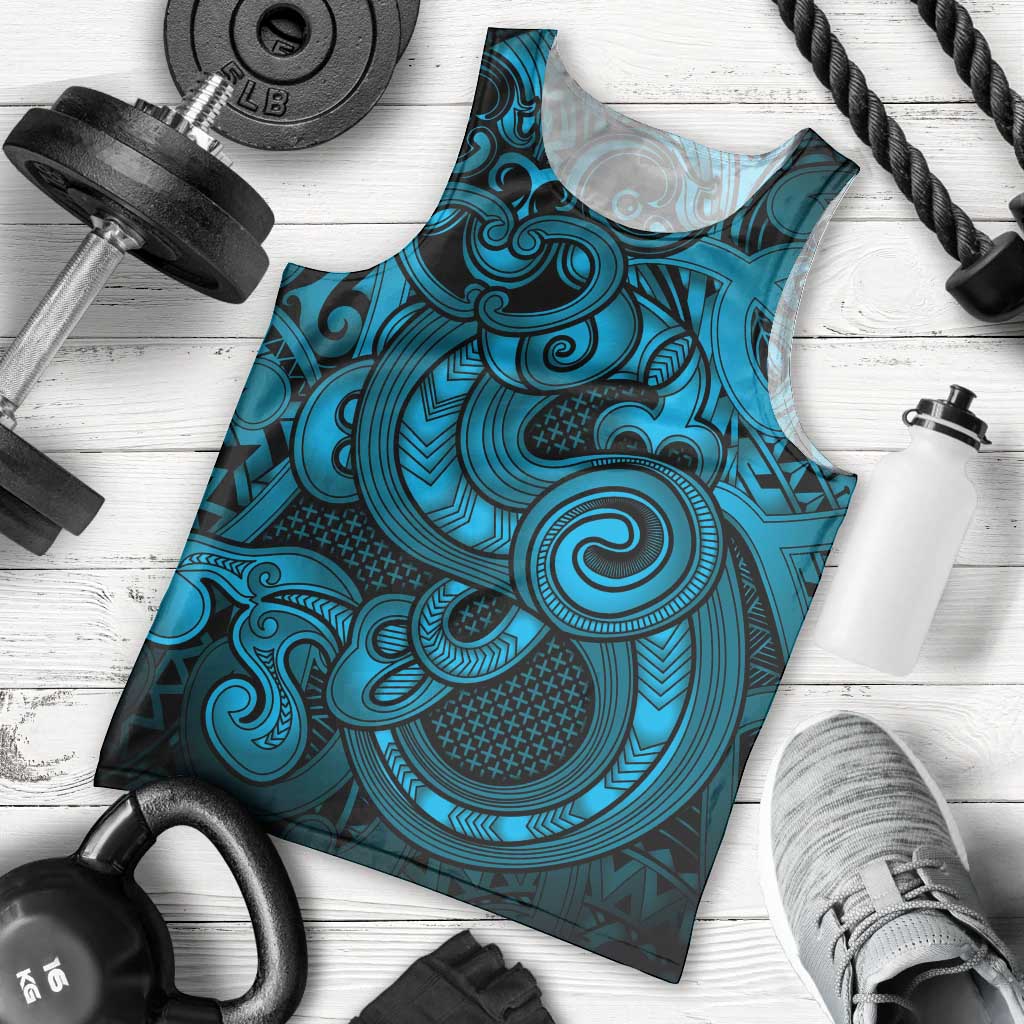 Aotearoa Maori Hei Tiki Men Tank Top Kikorangi Kowhaiwhai Puhoro Motif