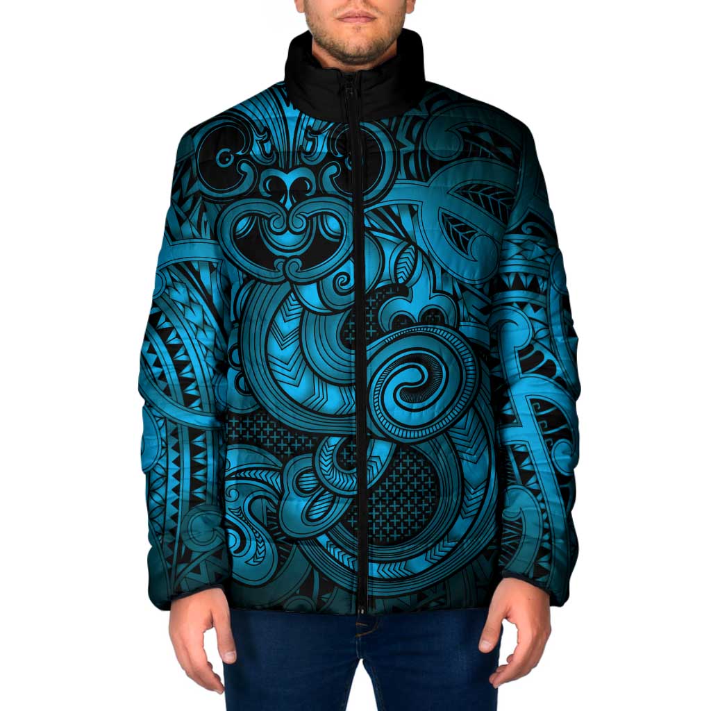 Aotearoa Maori Hei Tiki Padded Jacket Kikorangi Kowhaiwhai Puhoro Motif LT9 Men Blue - Polynesian Pride