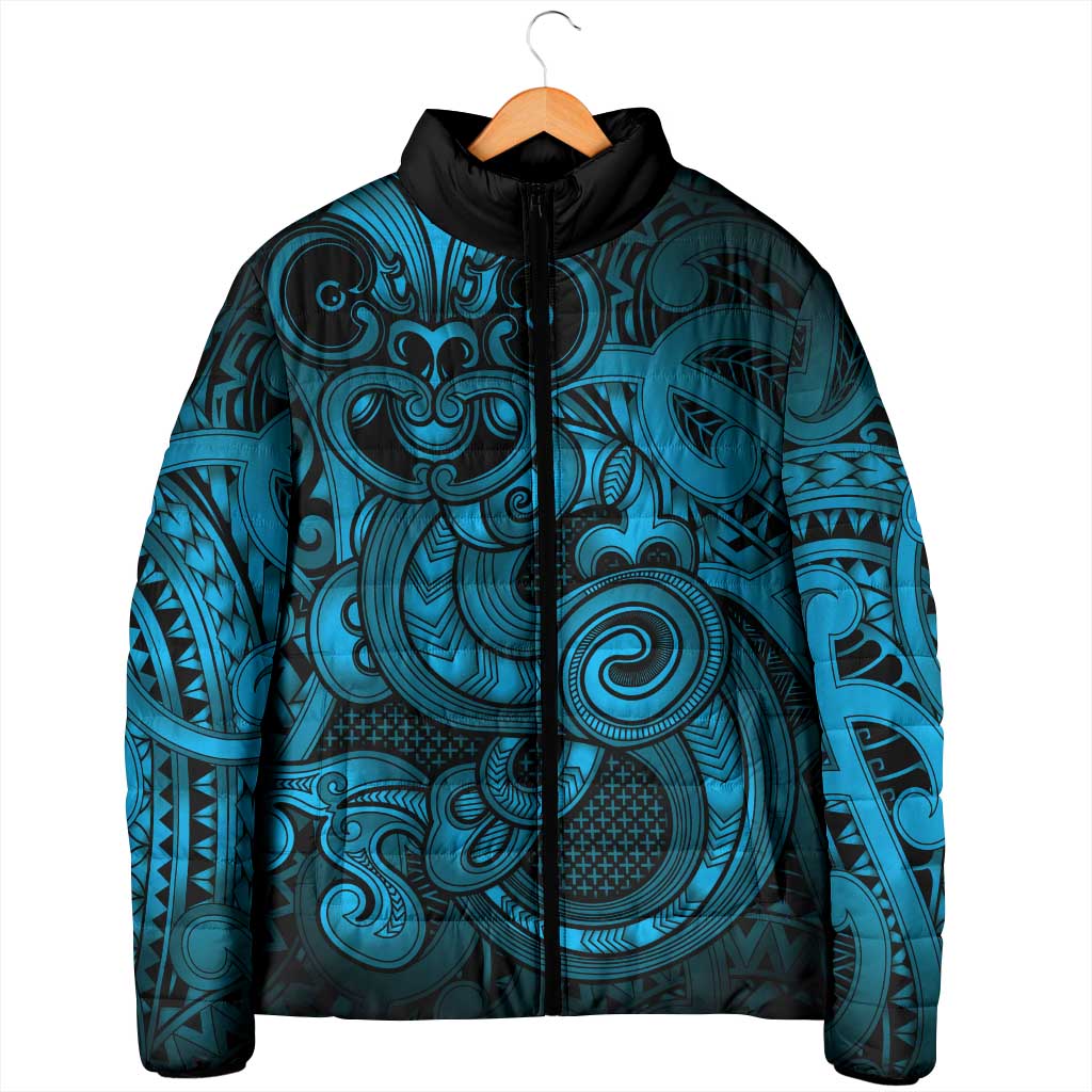 Aotearoa Maori Hei Tiki Padded Jacket Kikorangi Kowhaiwhai Puhoro Motif LT9 - Polynesian Pride