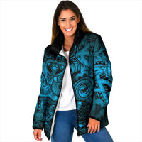 Aotearoa Maori Hei Tiki Padded Jacket Kikorangi Kowhaiwhai Puhoro Motif LT9 Women Blue - Polynesian Pride