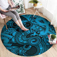 Aotearoa Maori Hei Tiki Round Carpet Kikorangi Kowhaiwhai Puhoro Motif