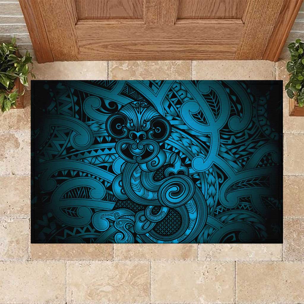 Aotearoa Maori Hei Tiki Rubber Doormat Kikorangi Kowhaiwhai Puhoro Motif