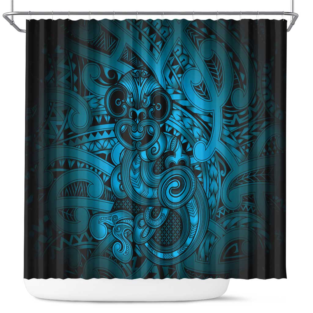 Aotearoa Maori Hei Tiki Shower Curtain Kikorangi Kowhaiwhai Puhoro Motif