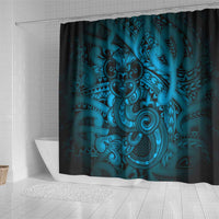 Aotearoa Maori Hei Tiki Shower Curtain Kikorangi Kowhaiwhai Puhoro Motif