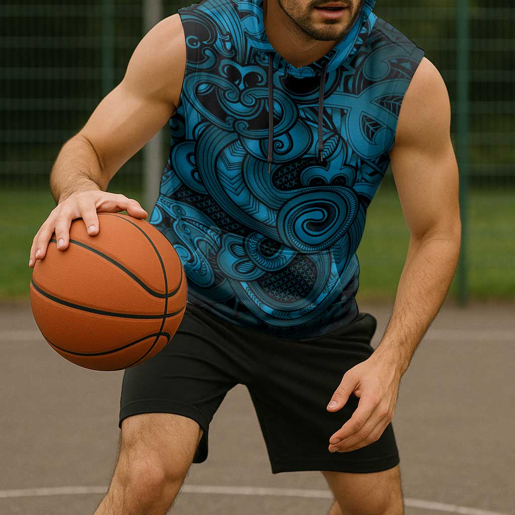 Aotearoa Maori Hei Tiki Sleeveless Hoodie Kikorangi Kowhaiwhai Puhoro Motif LT9 - Polynesian Pride