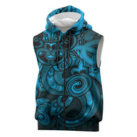Aotearoa Maori Hei Tiki Sleeveless Zip Hoodie Kikorangi Kowhaiwhai Puhoro Motif LT9 Blue - Polynesian Pride