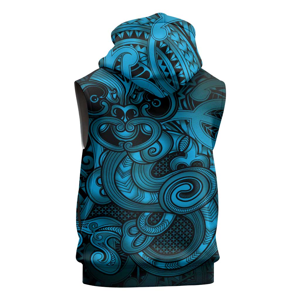 Aotearoa Maori Hei Tiki Sleeveless Zip Hoodie Kikorangi Kowhaiwhai Puhoro Motif LT9 - Polynesian Pride