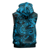 Aotearoa Maori Hei Tiki Sleeveless Zip Hoodie Kikorangi Kowhaiwhai Puhoro Motif LT9 - Polynesian Pride
