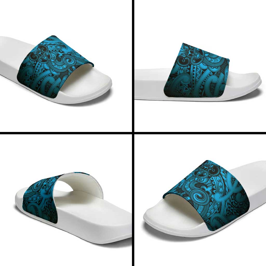 Aotearoa Maori Hei Tiki Slide Sandals Kikorangi Kowhaiwhai Puhoro Motif