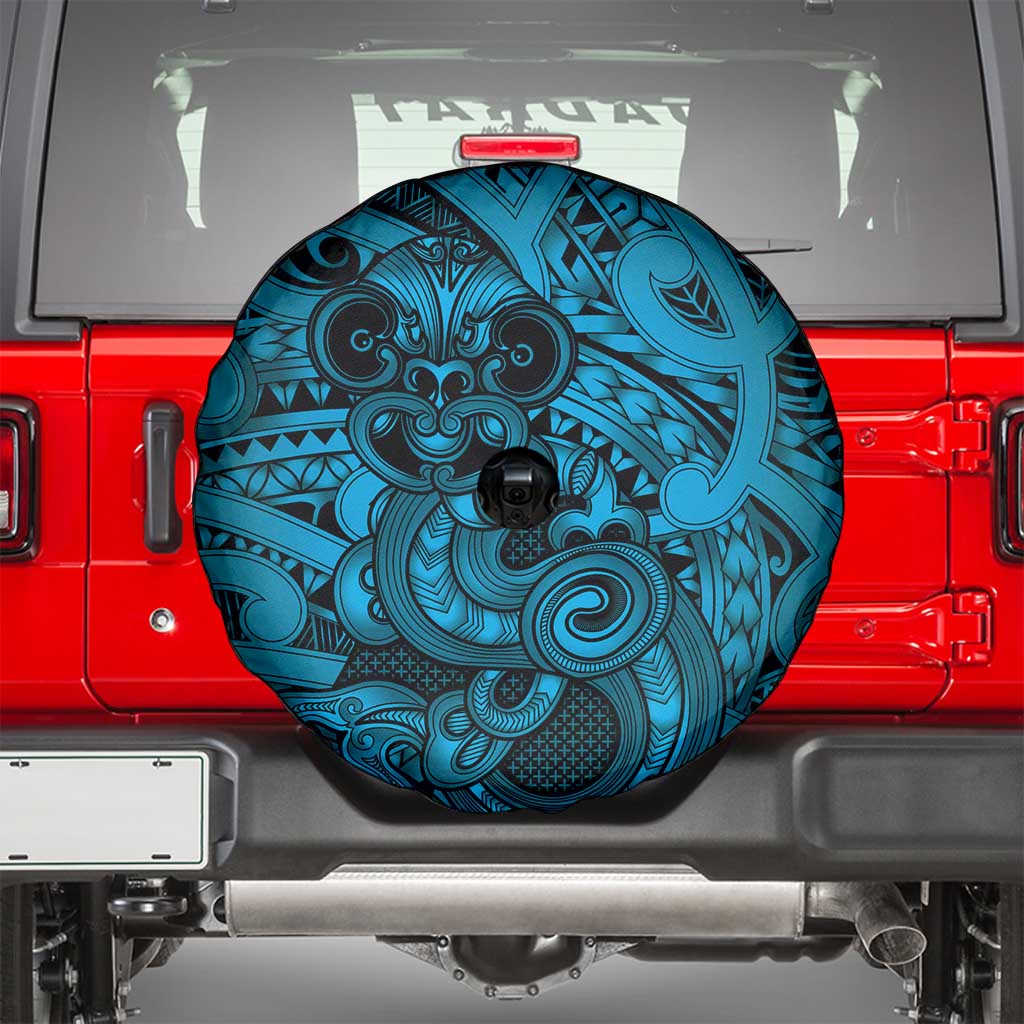 Aotearoa Maori Hei Tiki Spare Tire Cover Kikorangi Kowhaiwhai Puhoro Motif