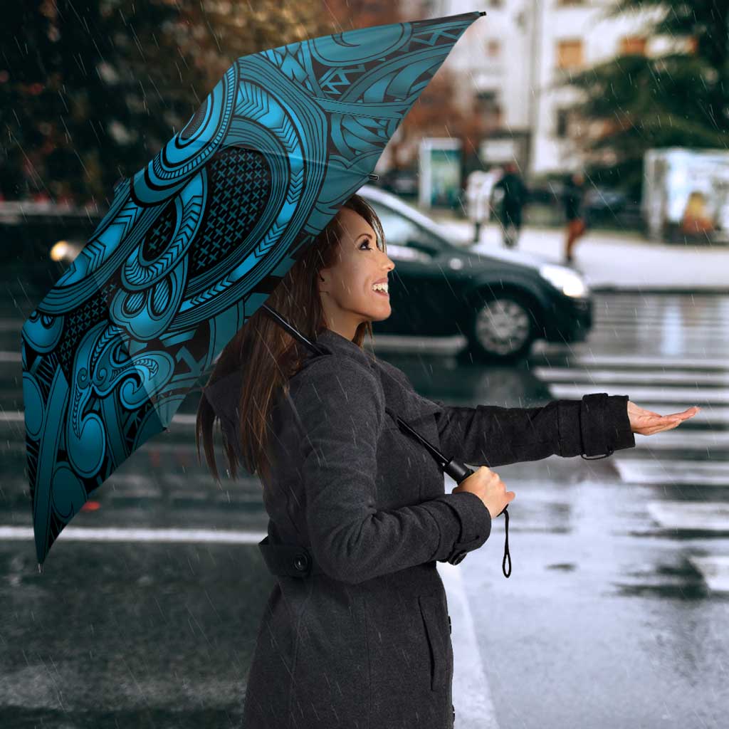 Aotearoa Maori Hei Tiki Umbrella Kikorangi Kowhaiwhai Puhoro Motif