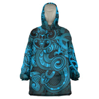 Aotearoa Maori Hei Tiki Wearable Blanket Hoodie Kikorangi Kowhaiwhai Puhoro Motif LT9 One Size Blue - Polynesian Pride