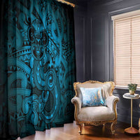 Aotearoa Maori Hei Tiki Window Curtain Kikorangi Kowhaiwhai Puhoro Motif