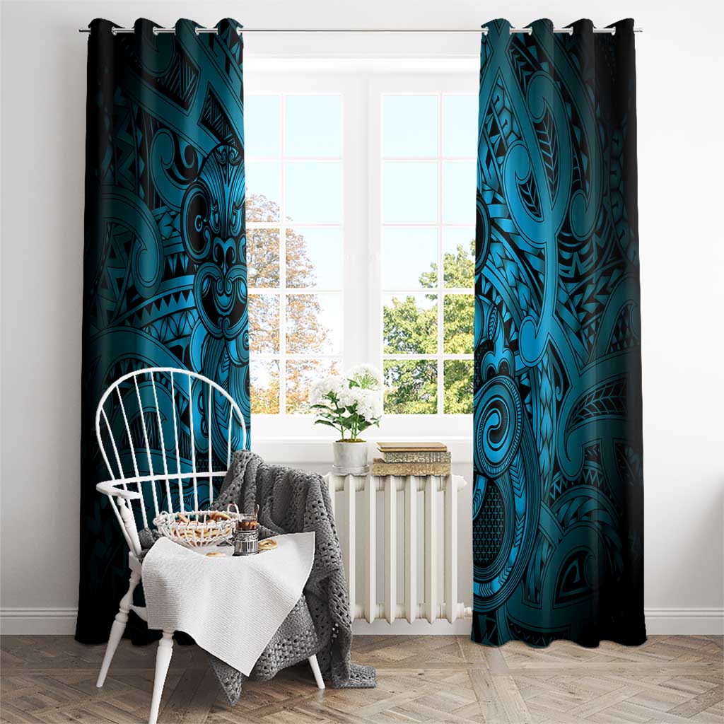 Aotearoa Maori Hei Tiki Window Curtain Kikorangi Kowhaiwhai Puhoro Motif