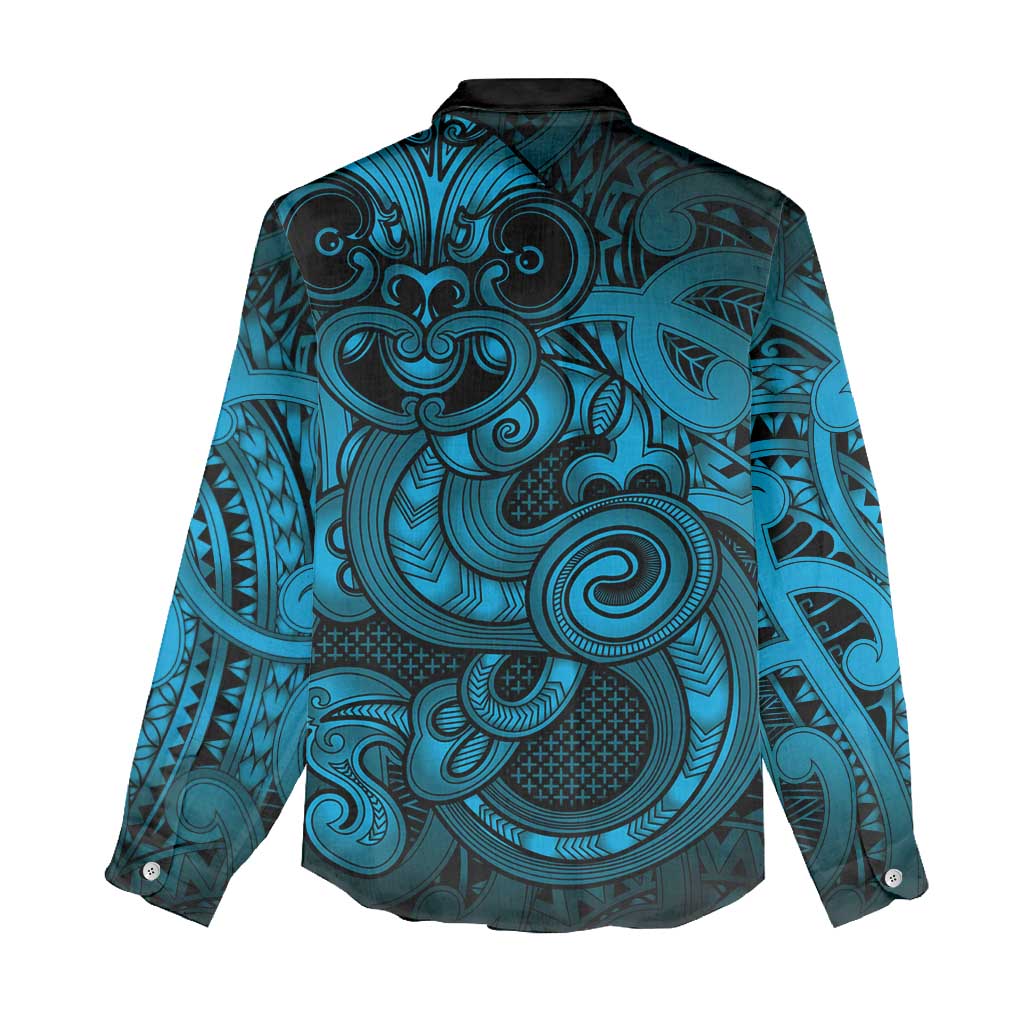 Aotearoa Maori Hei Tiki Women Casual Shirt Kikorangi Kowhaiwhai Puhoro Motif LT9 - Polynesian Pride