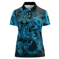 Aotearoa Maori Hei Tiki Women Polo Shirt Kikorangi Kowhaiwhai Puhoro Motif LT9 Female Blue - Polynesian Pride