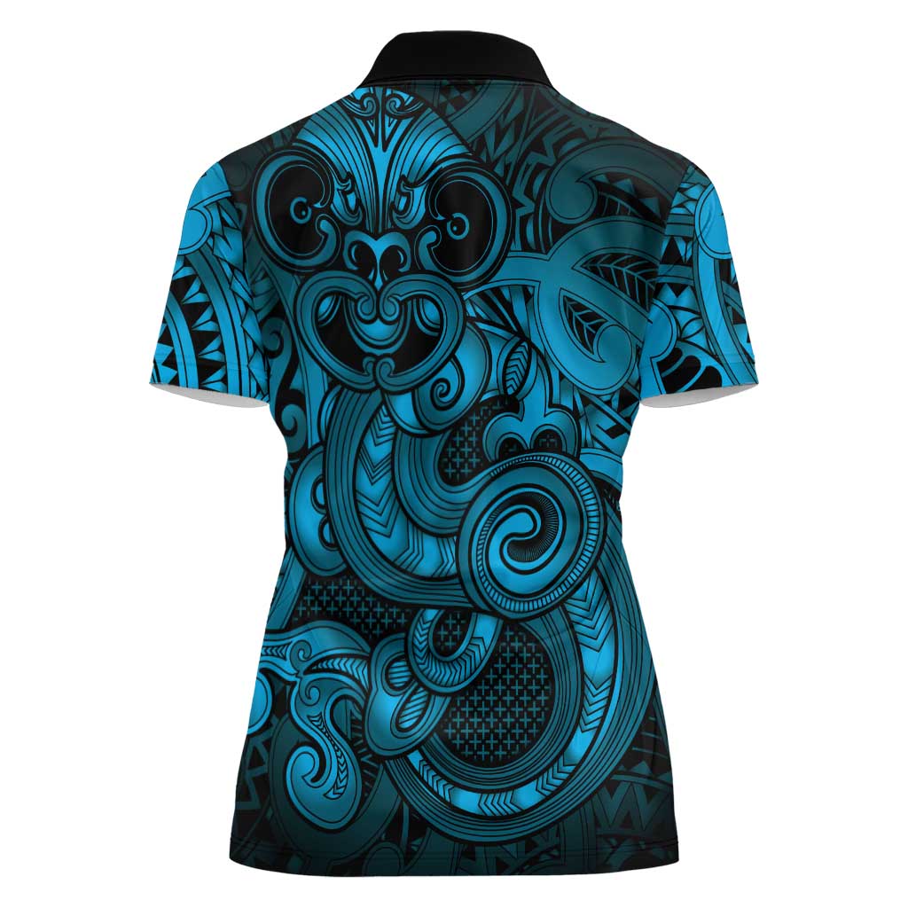Aotearoa Maori Hei Tiki Women Polo Shirt Kikorangi Kowhaiwhai Puhoro Motif LT9 - Polynesian Pride