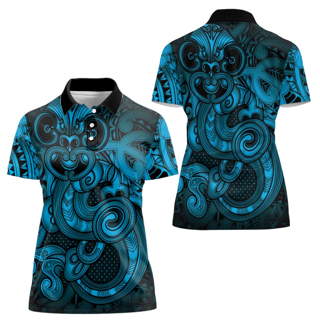 Aotearoa Maori Hei Tiki Women Polo Shirt Kikorangi Kowhaiwhai Puhoro Motif LT9 - Polynesian Pride