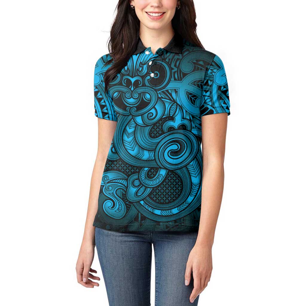 Aotearoa Maori Hei Tiki Women Polo Shirt Kikorangi Kowhaiwhai Puhoro Motif LT9 - Polynesian Pride