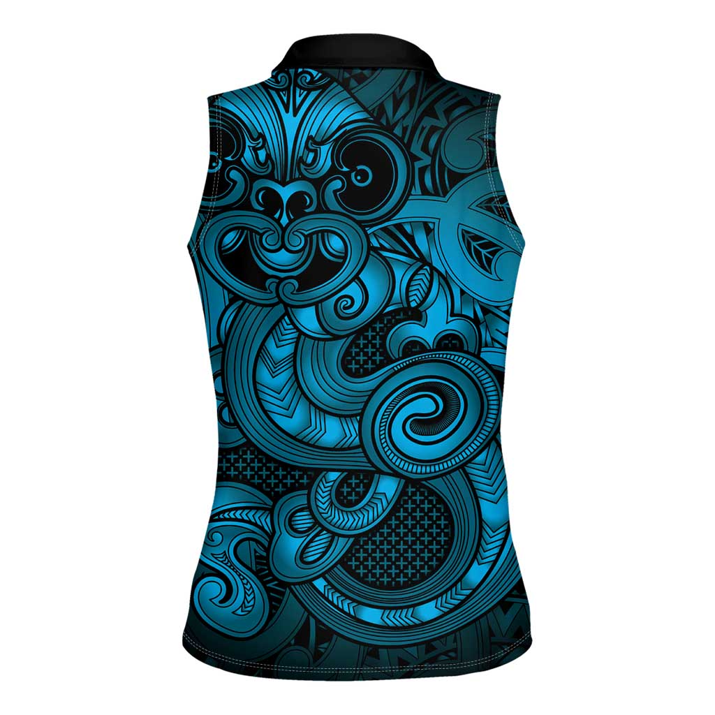 Aotearoa Maori Hei Tiki Women Sleeveless Polo Shirt Kikorangi Kowhaiwhai Puhoro Motif LT9 - Polynesian Pride