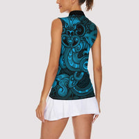 Aotearoa Maori Hei Tiki Women Sleeveless Polo Shirt Kikorangi Kowhaiwhai Puhoro Motif LT9 - Polynesian Pride