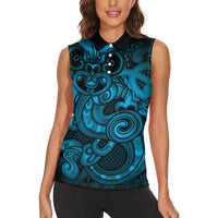 Aotearoa Maori Hei Tiki Women Sleeveless Polo Shirt Kikorangi Kowhaiwhai Puhoro Motif LT9 - Polynesian Pride