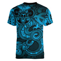 Aotearoa Maori Hei Tiki Women V-Neck T-Shirt Kikorangi Kowhaiwhai Puhoro Motif LT9 - Polynesian Pride